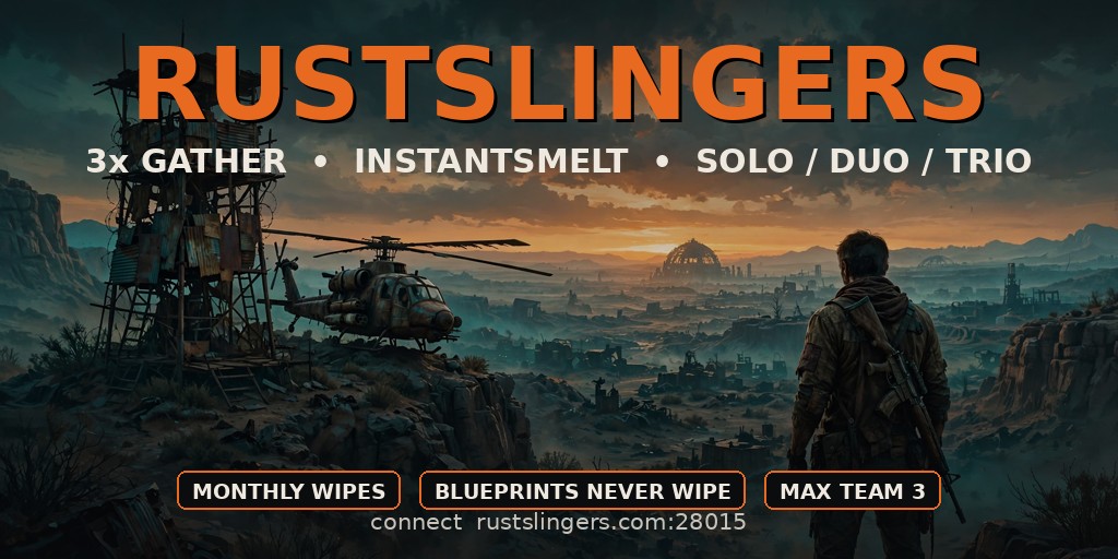 [US] RustSlingers 3x | Kits | TP | Raid Bases | Solo/Duo/Trio banner